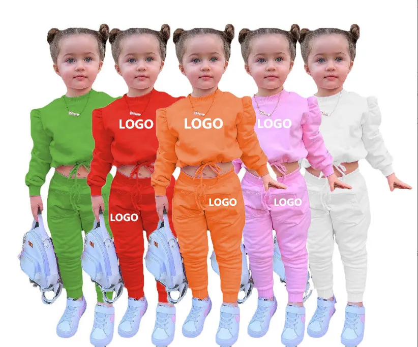 ملابس أطفال مخصصة للأولاد والبنات صلبة من قطعتين بنطلون رياضي بدلة رياضية بشعار مخصص مجموعة ملابس أطفال