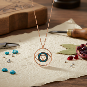 Colgante de Plata de Ley 925 con Diseño de Triángulo y Turquesa CZ, Hecho a Mano en Turquía, Venta al Por Mayor - Product Image 3