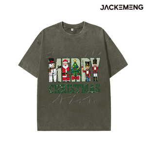 T-shirt Oversize Rétro Streetwear <span class=keywords><strong>Hip</strong></span> <span class=keywords><strong>Hop</strong></span> à Manches Courtes avec motifs « MERRY CHRISTMAS », <span class=keywords><strong>Casse</strong></span>-<span class=keywords><strong>noisette</strong></span>, Père Noël et Bonhomme de neige, Vente en gros depuis entrepôt local aux États-Unis - Product Image 3