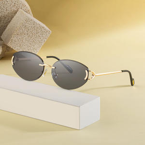 แว่นกันแดดทรงแคทอายไร้กรอบสำหรับผู้หญิง ดีไซน์เฉพาะตัว เลนส์ PC ป้องกันรังสียูวี 400 สไตล์อินสตาแกรม แฟชั่นระดับไฮเอนด์ ป้องกันแสงแดด - Product Image 4