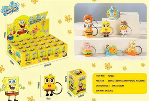 พวงกุญแจยางสปองจ์บ็อบตุ๊กตาการ์ตูนพร้อมโซ่แหวนโลหะผสมสังกะสี YL1062 - Product Image 1