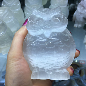 Wholesale Natural Selenite Owl Hand Carved <strong>Crystal</strong> <strong>Animals</strong> for Healing - Product Image 1