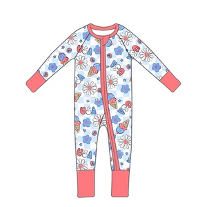 Ropa Infantil al por Mayor Libre de Impuestos para el 4 de Julio, Pelele de Bambú para Bebé con Estampado de Flores y Helados, Pijama Bonito para Bebé - Product Image 1