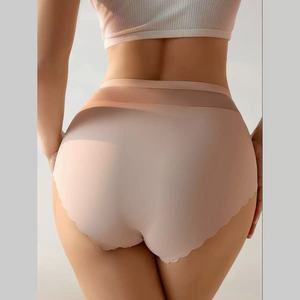 Nouvelle conception 2025, culotte taille haute pour femme, confortable et douce, en nylon tricoté, respirante, sans couture, unie, avec dentelle fine et coupe haute, sexy, pour le quotidien - Product Image 4