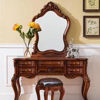 Ensemble coiffeuse de chambre en bois massif de style européen avec miroir éclairé, mobilier d'appartement