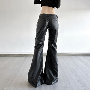 Edgy Street Style Breathable PU Pants-<b>Low</b>-<b>Rise</b> Bootcut <b>Flare</b> with Flat Front and Slimming Fit - Product Image 5