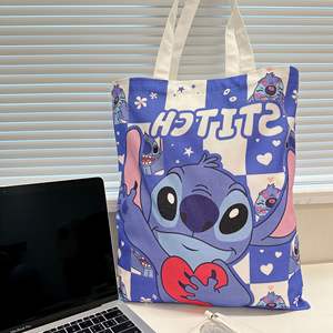 Bolso de lona liso reutilizable Stitch, bolsos de compras de lona de hombro para mujer con asa de <span class=keywords><strong>cuerda</strong></span> - Product Image 3