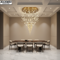 Lustre en cristal en forme de feuille d'érable à LED, hauteur réglable, pour hall d'hôtel, restaurant, salle de banquet, installation décorative pour projets à lumière chaude