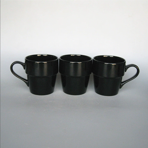 Mug en céramique empilable noir émaillé, tasse à café ou à lait simple à plusieurs niveaux, impression de logo personnalisée, vente en gros pour cadeaux promotionnels de supermarché - Product Image 4