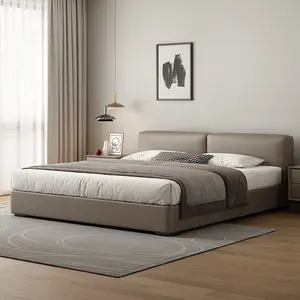 Lits de rangement rembourrés en cuir véritable King Size Double Queen Modern Soft Bed Frame With Gas Lift Bedroom Furniture