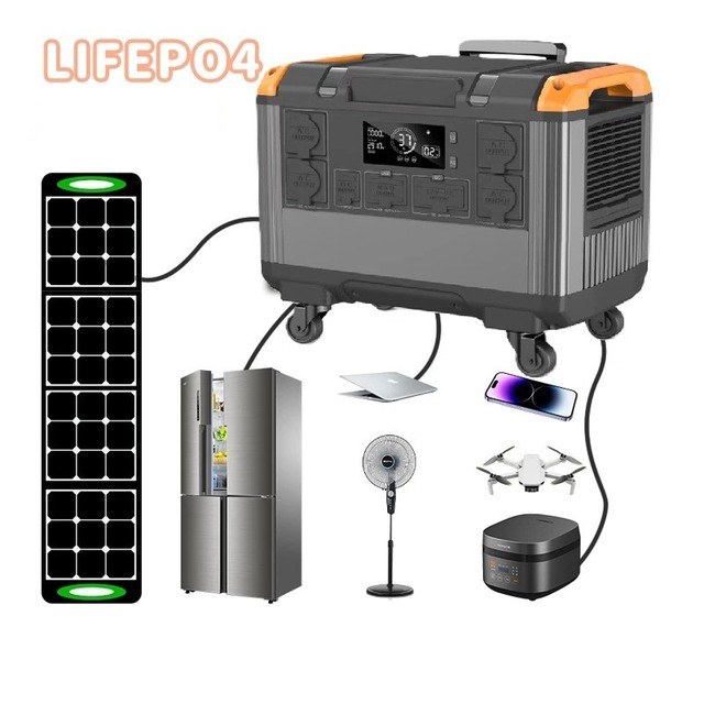 3000W Portable Solar Generator Power Station LiFePO4 Battery Pure Sine Wave Inverter Jump Starter Wireless Charging Car