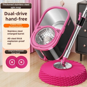 Thiết Kế Mới Màu Đen Và Màu Hồng Vòng Thép Không Gỉ Sàn 360 Ma Thuật Quay Lau Xô Đặt Tiết Kiệm Không Gian Cho Nhà Thủ Quay Lau - Product Image 6