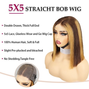 วิกผมบ๊อบแบบไม่มีกาวติด FH Wholesale Raw Vietnamese Hair พร้อมเชือกผูกผมด้านหน้าแบบ 5x5 # วิกผมบ๊อบผมแท้ราคาถูก p4/30 - Product Image 3