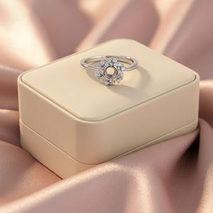 Anillo de Compromiso y Matrimonio de Oro Blanco Sólido de 18K con Diseño Clásico de Pétalos y Diamante de 1CT de la Mejor Calidad para Mujer - Product Image 3