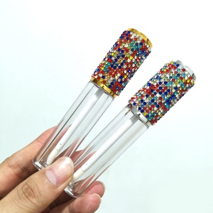 定制标志空奢华流行珠光钻石唇彩化妆品包装闪光顶唇彩管带水钻 - Product Image 5