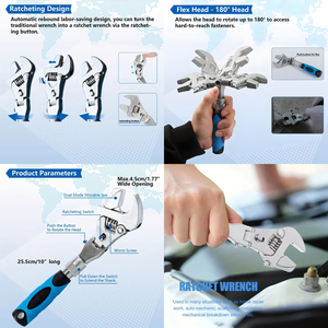 Chiave a cricchetto regolabile Podofo 180 °   Chiave Regolabile Pieghevole con Testa Girevole 5 in 1 9-12" OEM/ODM Vendita all'Ingrosso - Product Image 2