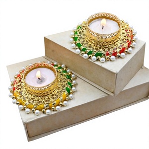 Multicolor Steel <b>Tea</b> <b>Light</b> Holder (Round 4 Inch) Eco-Friendly Handmade Embossing Printing Traditional Indian Wedding Easter - Product Image 3