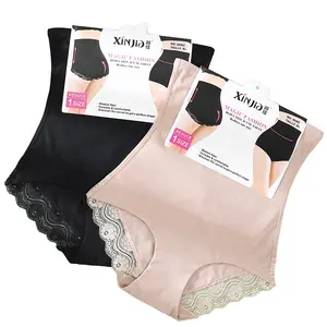 여성용 탄성 꽉 바지 Shapewear 바디 수트 중간 제어 원활한 팬티 레이스 장식 탈지가있는 성인용