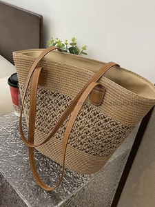 Summer Seaside Vacation Ladies Straw Zip <b>Waterproof</b> New Style Woven Large Capacity Shoulder Bag Fashion Tote Bag Tanjing - Product Image 4