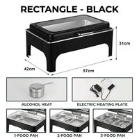 Plat de service carré contemporain en acier inoxydable 9L – Ensemble de plats de maintien au chaud fiables pour la restauration, luxe noir