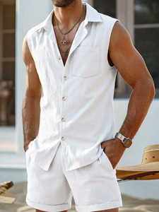 ชุดเซ็ตผู้ชายฤดูใบไม้ผลิ/ฤดูร้อน 2026 เสื้อแขนกุดระบายอากาศพร้อมกางเกงขาสั้นลำลอง - Product Image 3