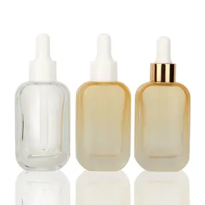 Stock Wholesale 30m Rounded Flat Square Essential Oil Bottle Rose Gold Essence Perfume Clear Empty Bottle Dropper