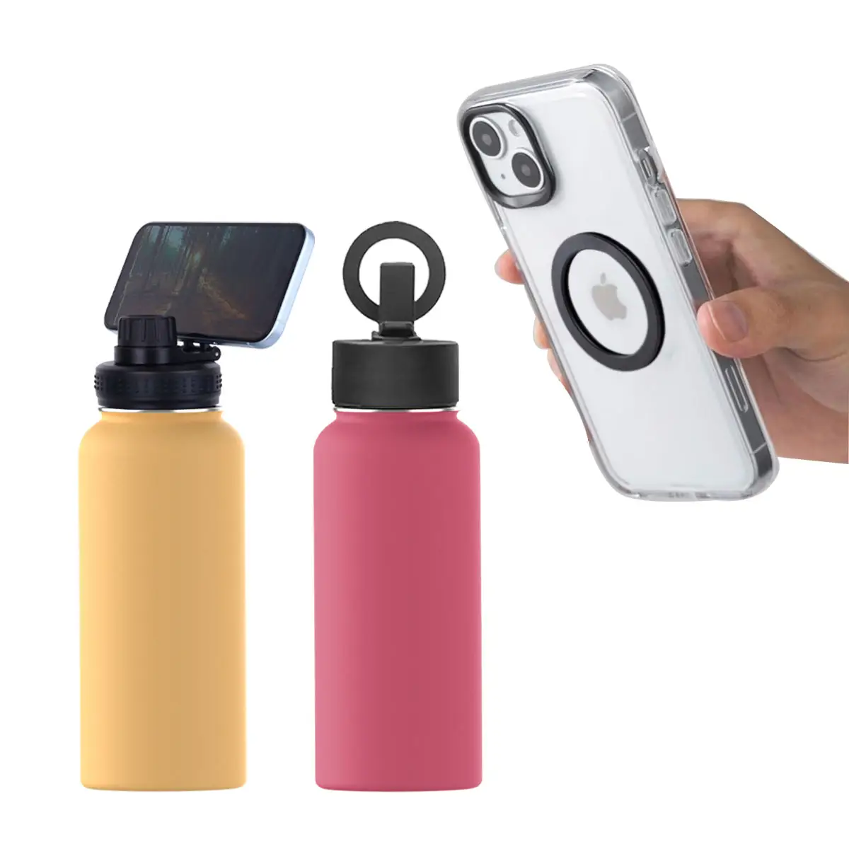 Insulated Water Bottle for Phone with Magnetic Phone Mount Stainless Steel Gym Double Walled Insulated Coldest Water Bottle