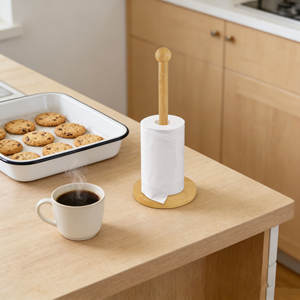 लकड़ी कागज तौलिया धारक Countertop ऊतक धारक रैक बांस रसोई कागज तौलिया खड़े हो जाओ - Product Image 4