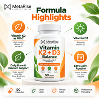 Capsules de Vitamine K2 D3 à Marque Blanche OEM, Complément Alimentaire pour la Nutrition Cardiovasculaire et Osseuse, 120 Comprimés