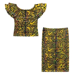 Conjunto de Vestido de <span class=keywords><strong>Dos</strong></span> <span class=keywords><strong>Piezas</strong></span> con Estampado Tradicional Dorado <span class=keywords><strong>para</strong></span> Mujer, Blusa con Volantes <span class=keywords><strong>para</strong></span> Verano, Estilo Casual <span class=keywords><strong>para</strong></span> Diario o Vacaciones - Product Image 3