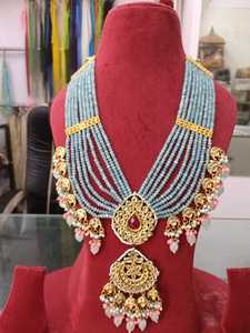 Ensemble de colliers longs de créateur, boucles d'oreilles, bijoux de mariée en laiton polonais fabriqués à la main pour la célébration de la fête de fiançailles de mariage - Product Image 5