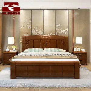 Customized hotel apartment solid wood frame bed bedroom furniture set