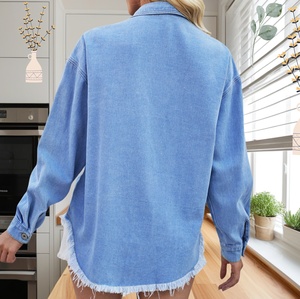 <span class=keywords><strong>Camicia</strong></span> in Denim lavato <span class=keywords><strong>oversize</strong></span> Casual con orlo sfilacciato con perline nuove da <span class=keywords><strong>donna</strong></span> - Product Image 5