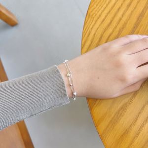 Dylam 925 Sterling Silver Star <b>Charms</b> Tennis Bracelets Women Double Layer Frosted Round Beads Chain Moissanite Bracelet <b>Bangles</b> - Product Image 3