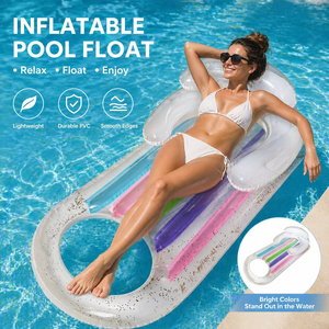Flotador Inflable Portátil de PVC con Diseño de Arcoíris, Transparente con Brillantina, Silla Flotante para Agua, Capacidad de 100 kg, para el Mar - Product Image 2