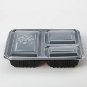 caja de almuerzo de vajilla Suppliers-Contenedor de plástico desechable de 3 compartimentos, fiambrera, vajilla para tienda bento