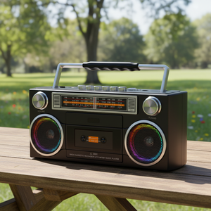 Radio Retrò di Alta Qualità con Lettore di Cassette Ricaricabile 8000mAh, Registratore, Radio AM FM SW con Altoparlanti Wireless Stereo Dual 5W e BT - Product Image 1