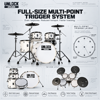Batterie électronique pleine grandeur avec coques de style acoustique, 5 fûts, 4 cymbales