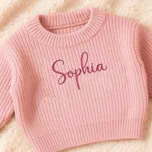 Pull à col rond personnalisé avec le nom du bébé, en coton respirant, sweat-shirt pour enfants, cadeaux personnalisés pour la fête de naissance ou le baptême - Product Image 3