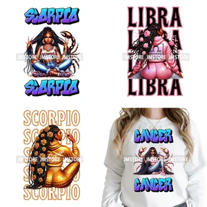 Pegatinas DTF termoadhesivas lavables listas para planchar con horóscopos místicos de los 12 signos del zodíaco para chicas negras, listas para prensar en ropa. - Product Image 1