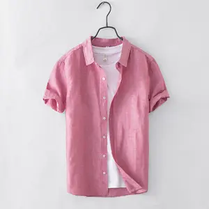 Camisas personalizadas de algodón para hombre, camisas de manga corta de color claro, informales, cómodas