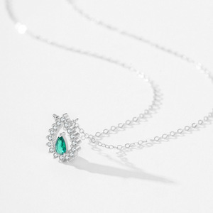 Collier pendentif goutte d'eau <span class=keywords><strong>vert</strong></span> grand-mère luxueux en moissanite et argent sterling 925, design ajouré rétro, chaîne de clavicule - Product Image 3
