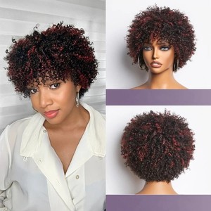 Perruques birmanes brutes cheveux bouclés <span class=keywords><strong>afro</strong></span> crépus sans colle cheveux humains bouclés courts sans dentelle pleine machine perruque faite Aliexpress achats en ligne - Product Image 5