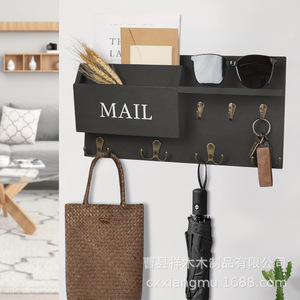 Wooden Wall-mounted Mail Organizer With Key <b>Hooks</b> And Plant <b>Shelf</b> For Home Entryway Storage Brown - Product Image 4