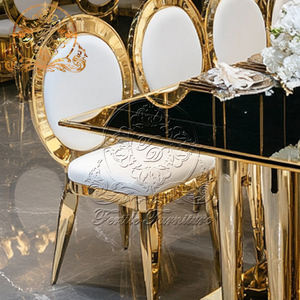 طاولة زفاف ذهبية ذهبية مأدبة عشاء من الزجاج الأسود للفنادق من الفولاذ المقاوم للصدأ وصلت حديثًا للمناسبات - Product Image 4