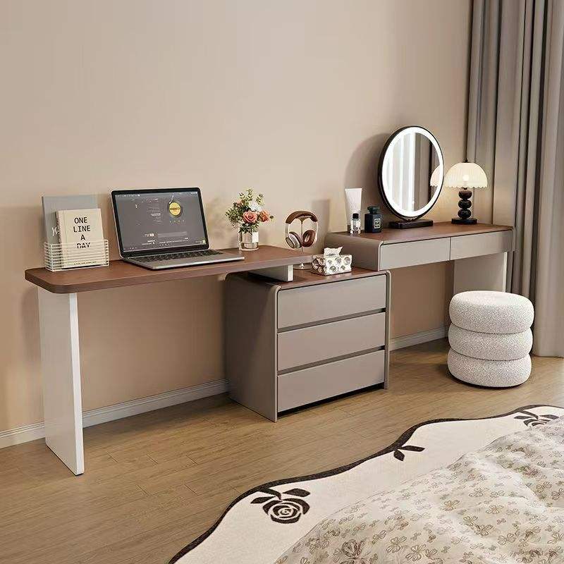 Khaki Gray - 3-Drawer Chest with Round Mirror Stool
