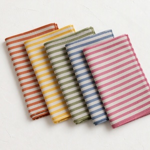 Serviettes de table en coton et lin de luxe français avec logo personnalisé, rayées, naturelles, pures, pour mariage, avec bord brodé, faites à la main - Product Image 2