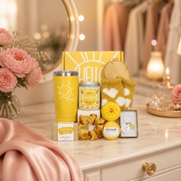 Coffret Cadeau Promotionnel Personnalisé Sunshine : Tasse, Bougie, Masque de Sommeil, Bombe de Bain, Savon, Porte-clés - Cadeau d'Anniversaire de Luxe pour Femmes (Logo Personnalisé)