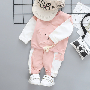 Ensemble deux pièces décontracté en laine et coton imprimé pour adolescentes, vêtements pour enfants fabriqués en Chine, vente en gros - Product Image 2