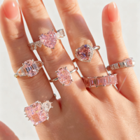 Ensemble de bagues d'éternité en forme de cœur en argent sterling 925 avec diamants roses et zircon 5A 8A, bijoux fins de luxe pour mariage, pour femmes